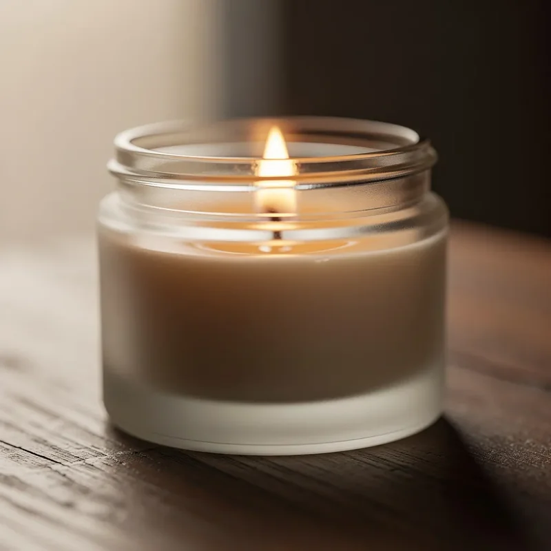 Candle generated by FLUX.2 Pro, a refined frosted jar but a flame with no visible wick or cast light