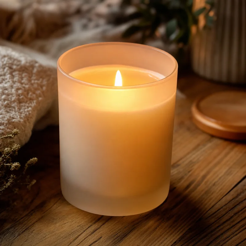 Candle in a frosted glass jar generated by GPT Image 2, the whole jar glowing warm from within
