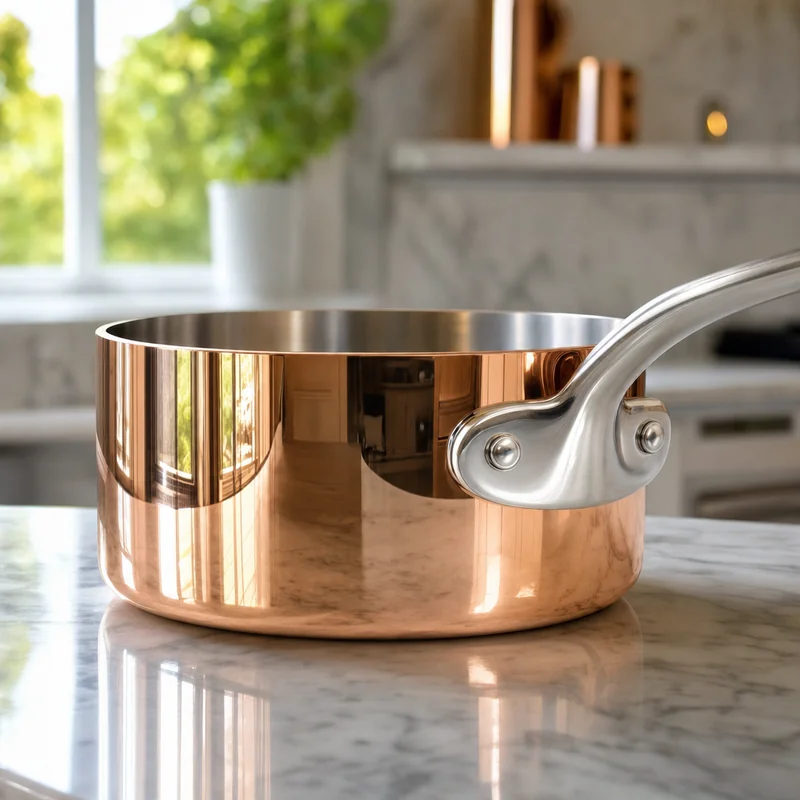 Polished copper saucepan generated by GPT Image 2, bright and clean with a coherent reflection