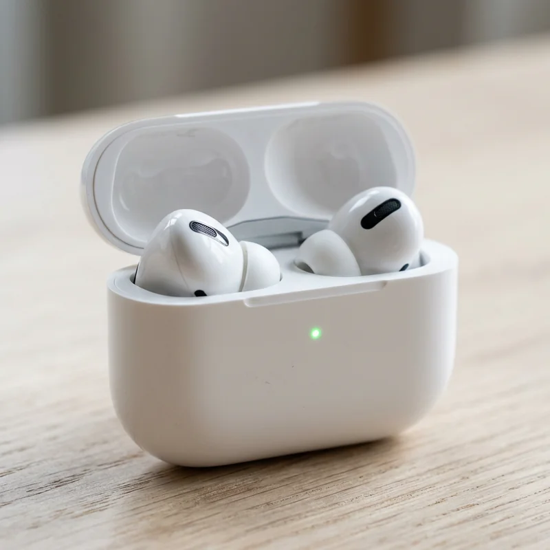 White wireless earbuds generated by Nano Banana 2 in the AirPods Pro design