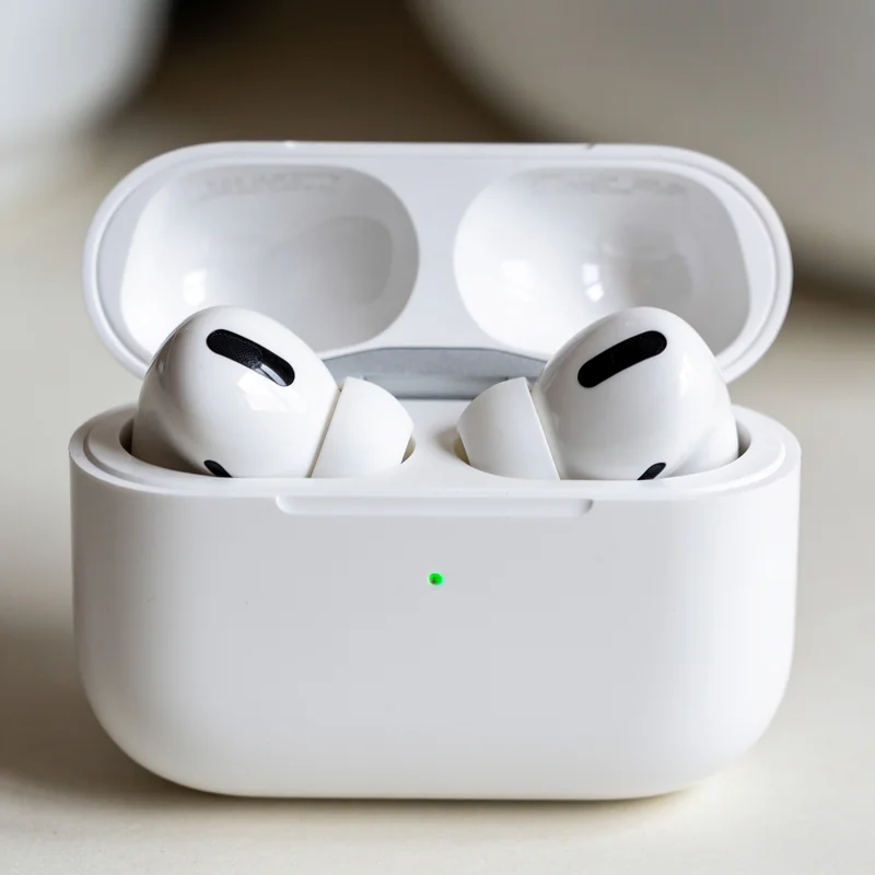 White wireless earbuds generated by Seedream 4.5, an unmistakable AirPods Pro clone