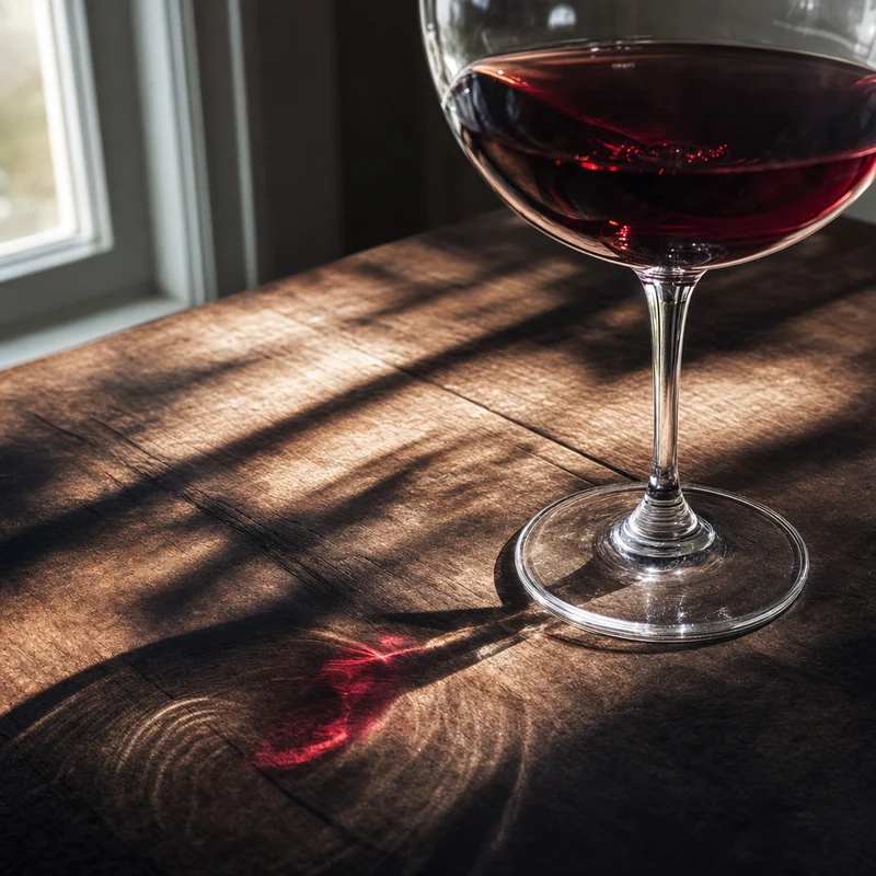 Red-wine glass generated by GPT Image 2 with a vivid red caustic projected on the table