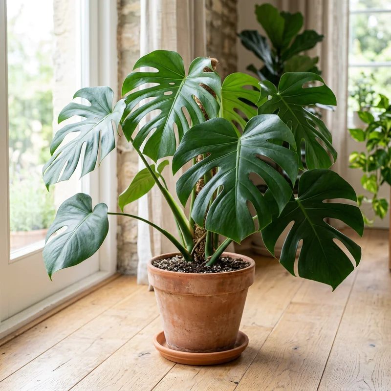 Potted monstera generated by Nano Banana 2 in a complete window scene