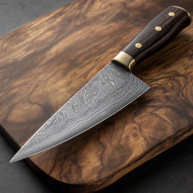 Damascus chef's knife generated by GPT Image 2 with a clean flowing pattern