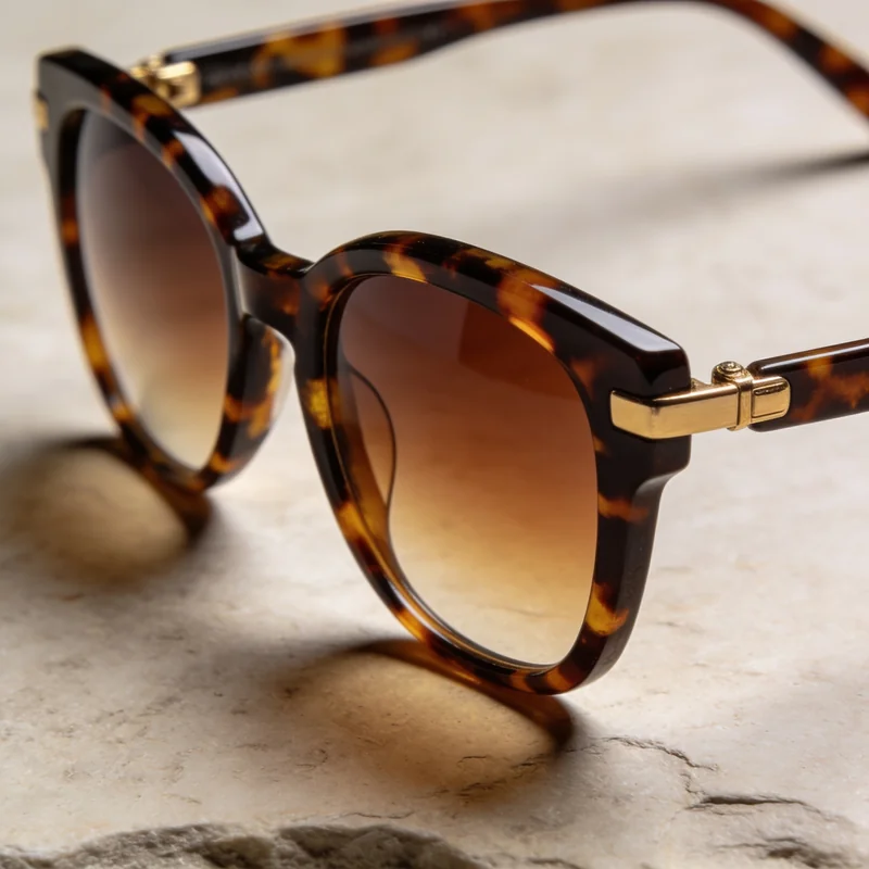 Tortoiseshell sunglasses generated by Seedream 4.5 with a tinted lens that transmits light like real glass