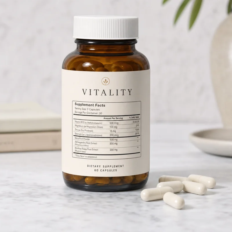 Supplement bottle generated by GPT Image 2 with a convincing but invented Supplement Facts panel