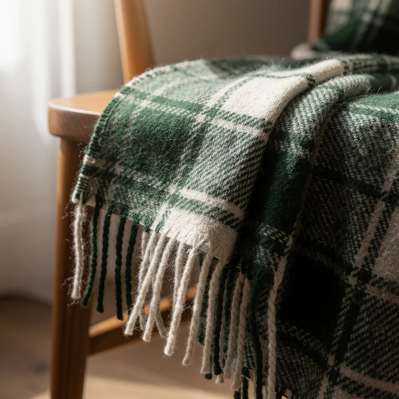 Plaid wool throw generated by FLUX.2 Pro, believable but softer weave