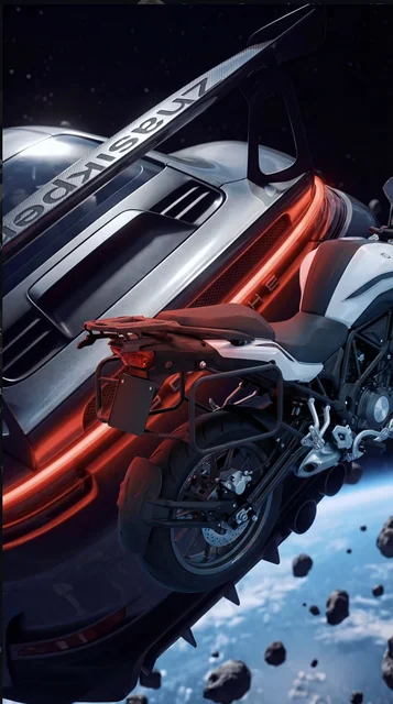 Rear view of motorcycle in space