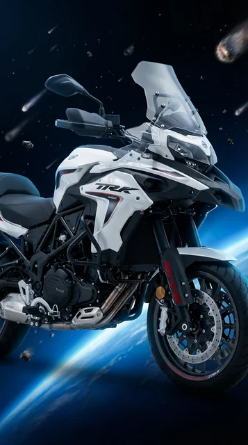Close-up front shot of motorcycle in space