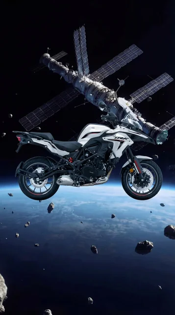 Motorcycle with satellite in background