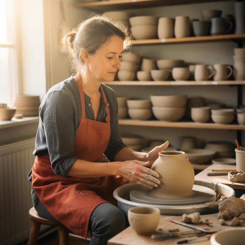 FLUX.2 Pro portrait of a ceramic artist shaping a vase at a pottery wheel