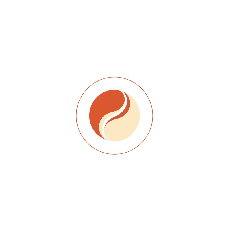 Geometric coffee-bean logo mark in terracotta and cream on white