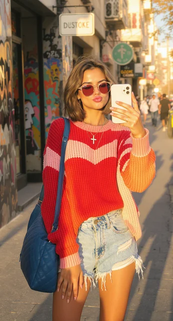Street style selfie example - AI generated urban fashion photography with golden hour lighting