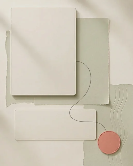 Textless warm ivory and pale sage email background with empty product and message zones