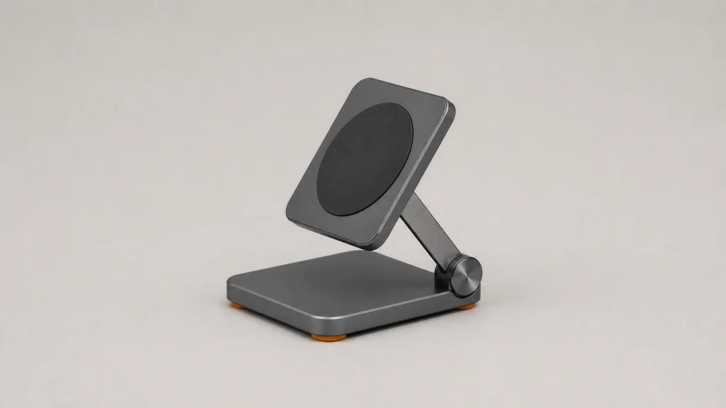Approved fictional graphite folding stand used as the source authority for the product-page-to-video workflow