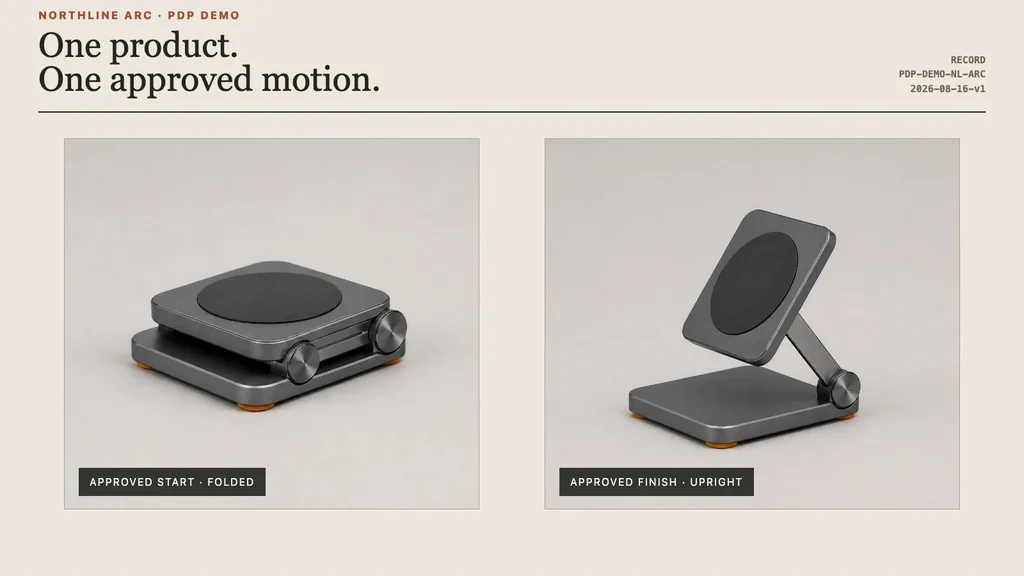 Approved folded and upright 16 by 9 endpoint frames for the fictional NORTHLINE ARC stand
