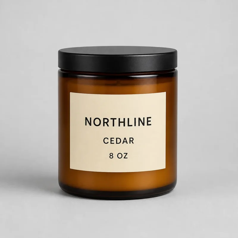 Approved fictional NORTHLINE CEDAR 8 OZ candle source on a neutral background