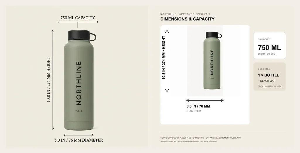 Side-by-side comparison of the generated listing infographic draft and the deterministic source-preserving final asset