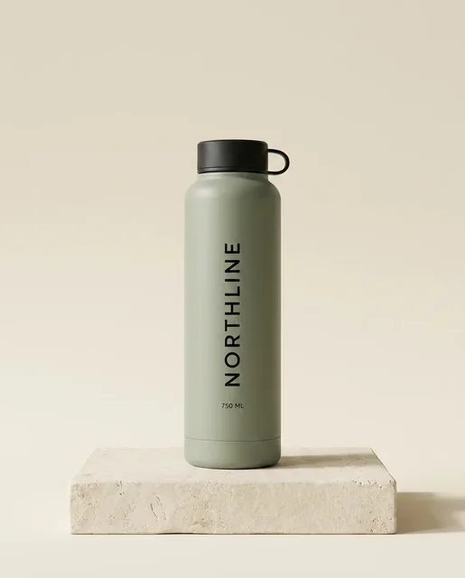 Generated sage NORTHLINE 750 ML bottle catalog-secondary candidate on a pale limestone plinth