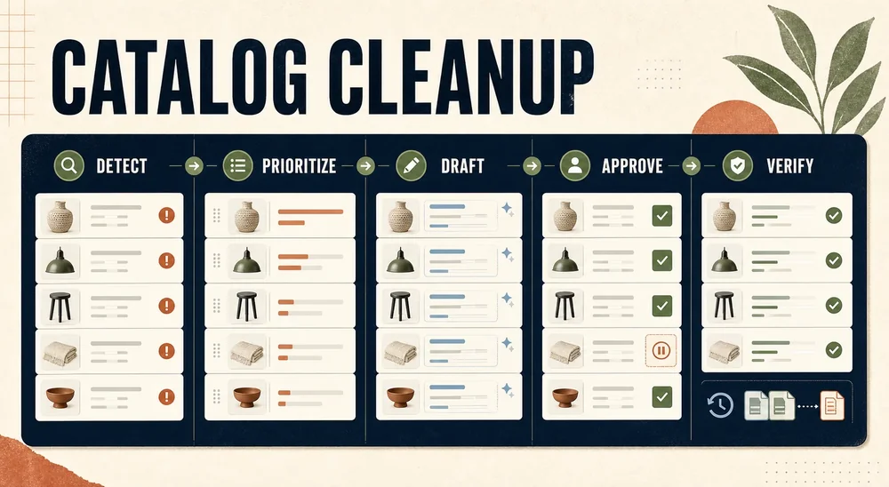 AI Catalog Cleanup for Shopify: A Review-and-Rollback Workflow