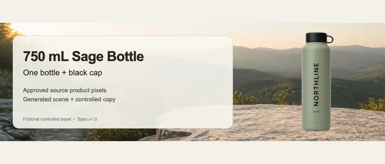 Basic Amazon A plus module demonstration at 970 by 300 pixels using the same approved bottle and controlled copy