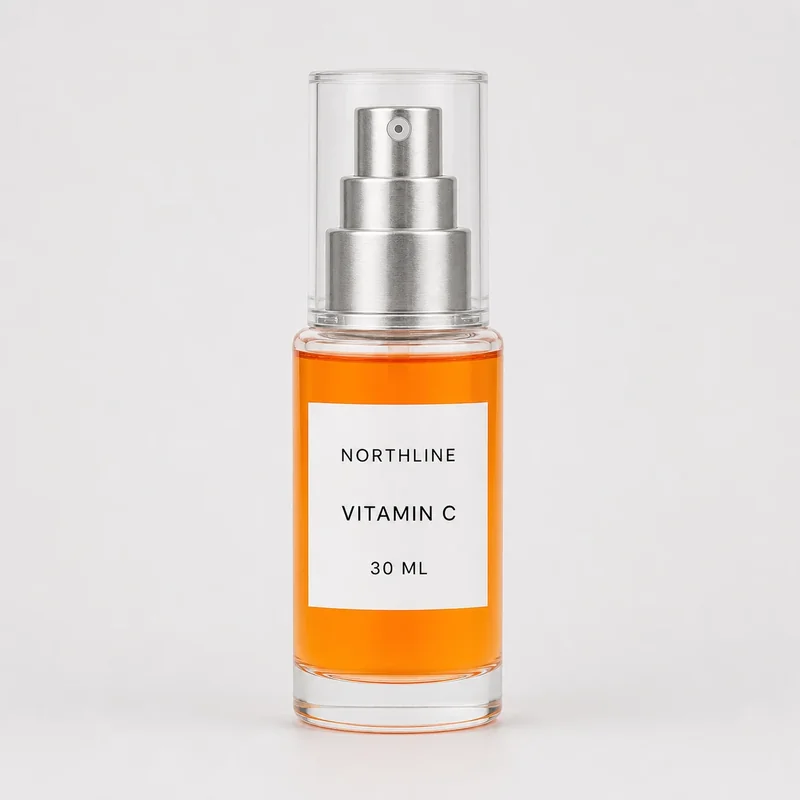 Approved 1254 by 1254 fictional NORTHLINE bottle used as ground truth for the upscaling test