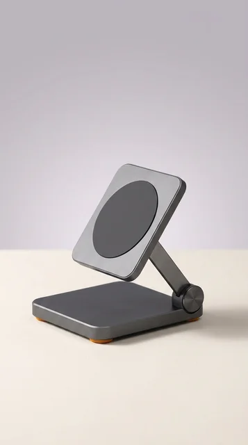 Rejected AI-generated vertical folding-stand keyframe with an unauthorized silver upper plate