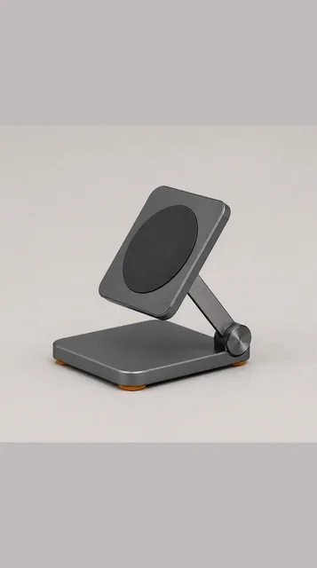 Source-preserving vertical first frame with the exact graphite folding stand and quiet copy space