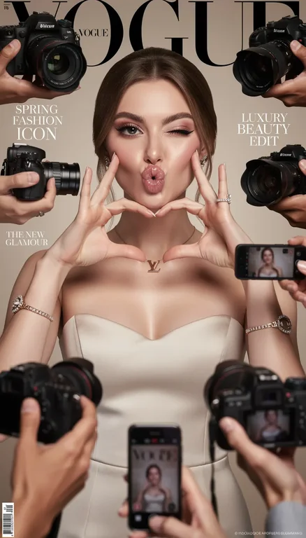 a realistic Vogue magazine cover–style fashion portrait using the uploaded face as the original face reference (100% fac