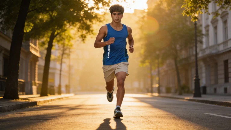 Use the images as a reference and make a fit, athletic adult 26 year old Indian male athlete looking man wearing the tan