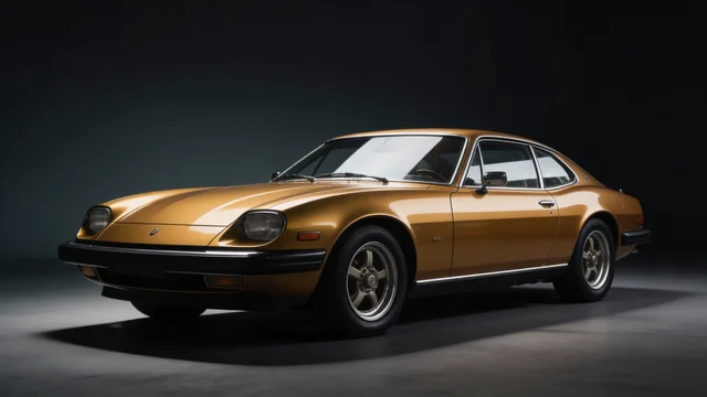A studio photograph of a classic sports car captured from a front three-quarter angle, emphasizing its iconic rounded he